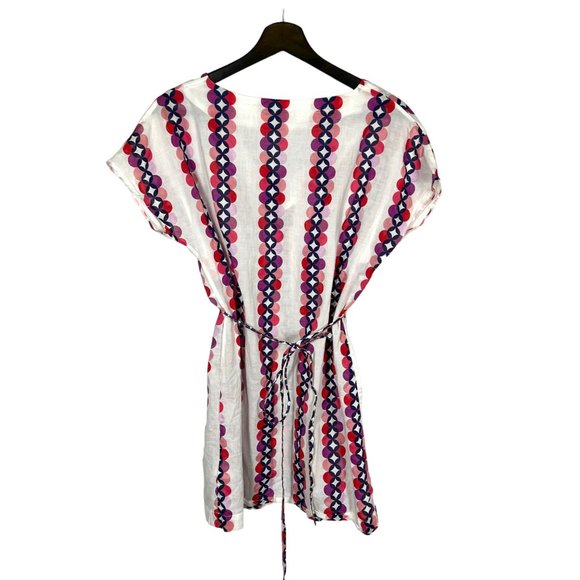 Boden White Multicolor Circle Print Wide Shoulder V Neck Long Tunic Top 4 - Picture 3 of 9